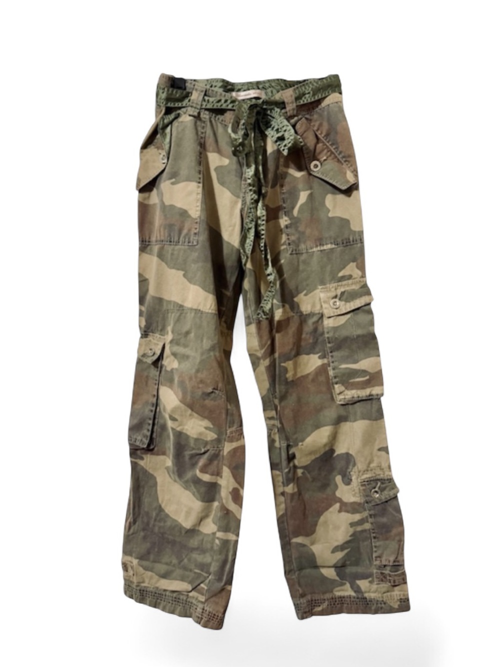 VTG Abercrombie & Fitch Camo Cargo Pants - Olive & Brown Org 💎 Satin Waist Tie